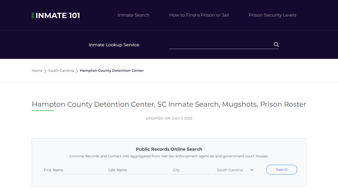 Hampton County Detention Center, SC Inmate Search ...