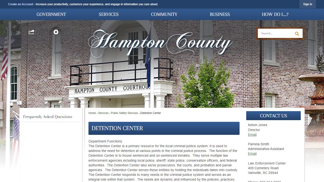 Detention Center | Hampton County, SC - Official Website